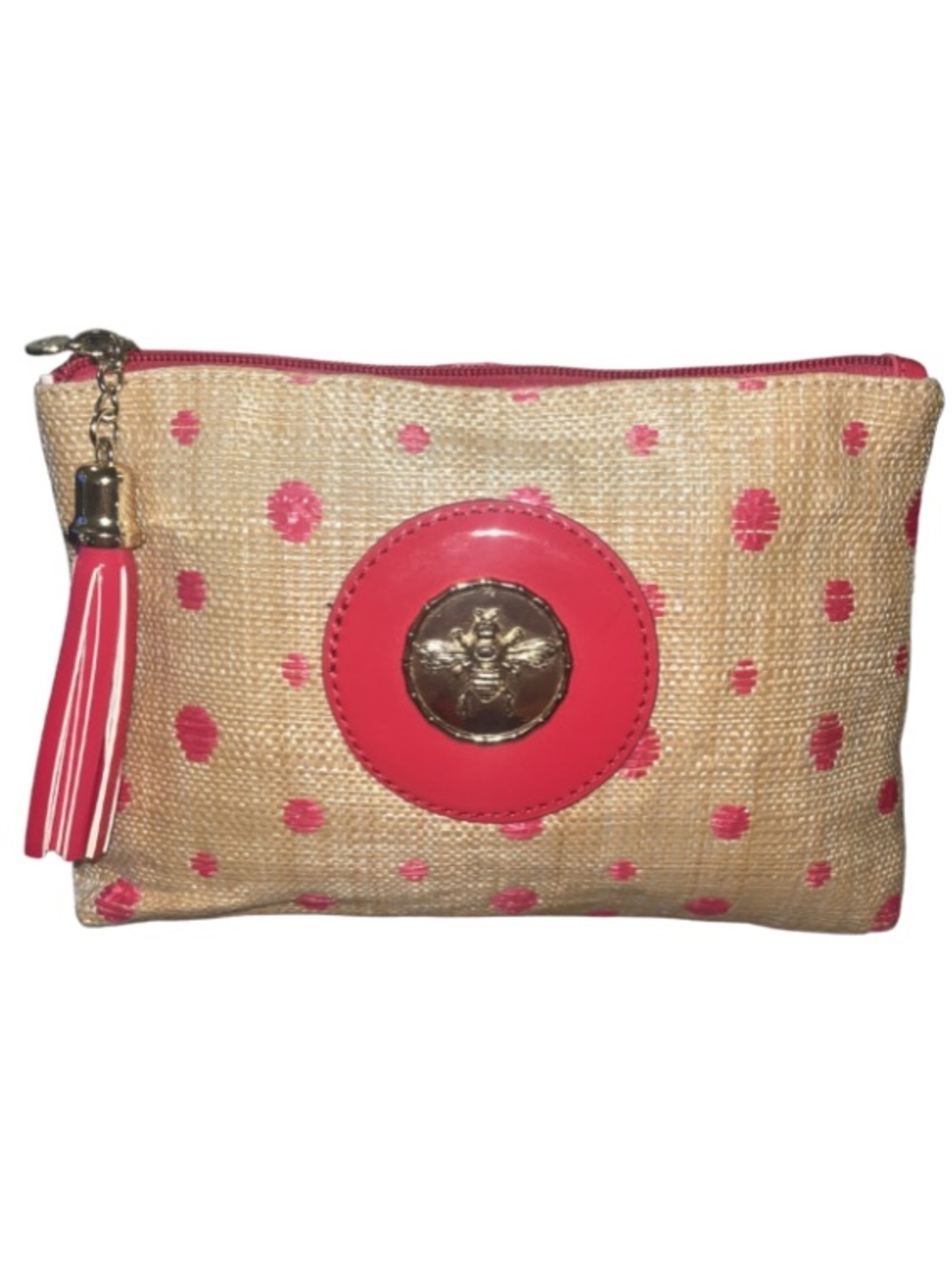 NWOT Bosom Buddy Bags The Bee Line Straw Polka Dot Cosmetic Pouch Clutch